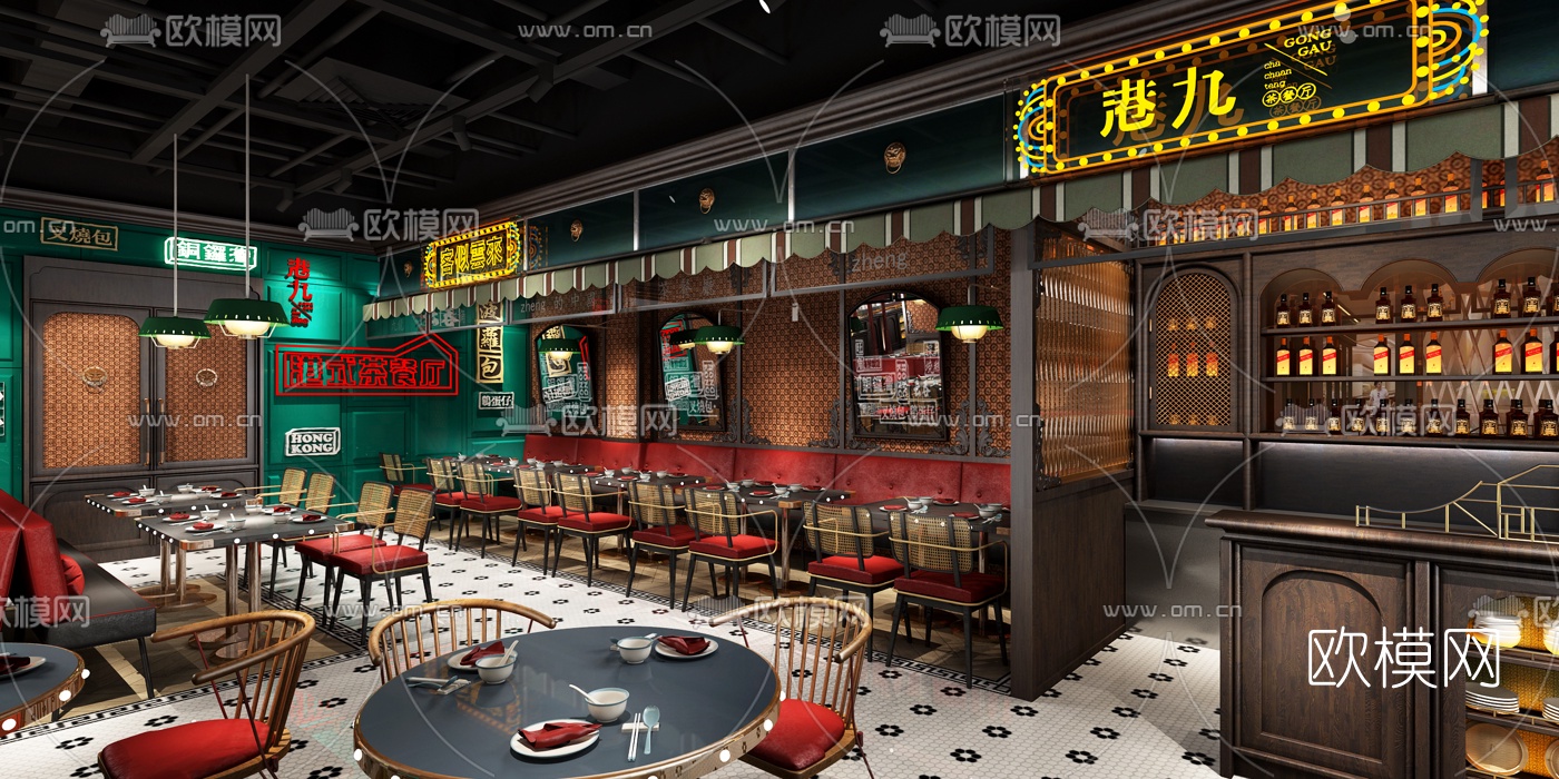 现代港式茶餐厅3d模型