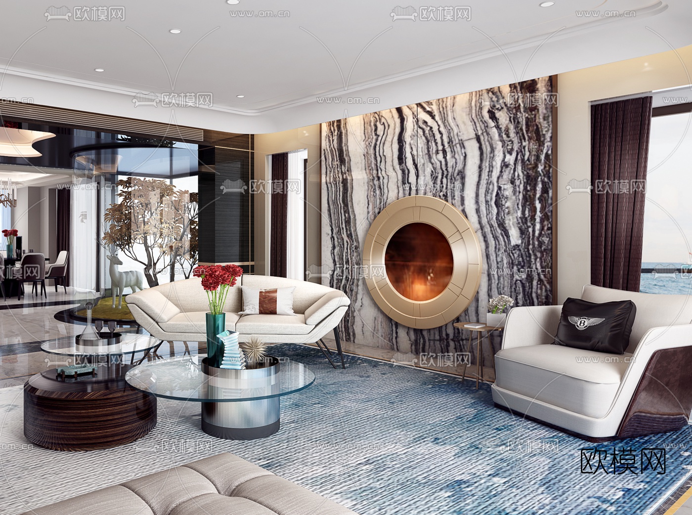 邱德光设计 北京懋源·璟玺豪宅客厅餐厅3d模型下载（渲染图2）