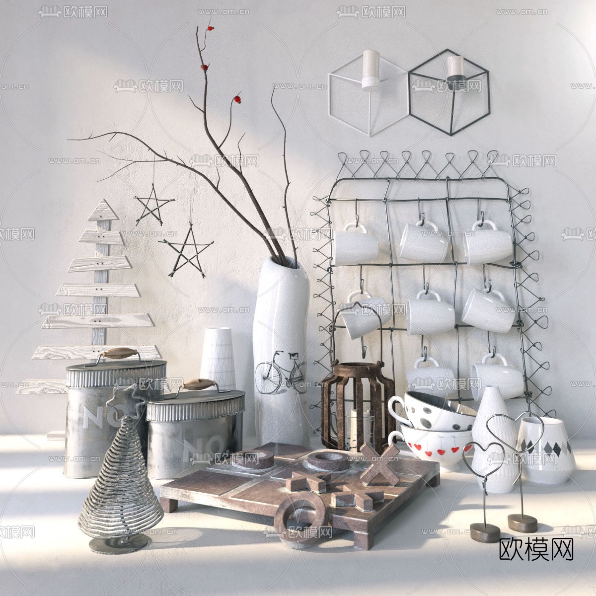 北欧花瓶茶杯摆件3d模型下载（渲染图1）