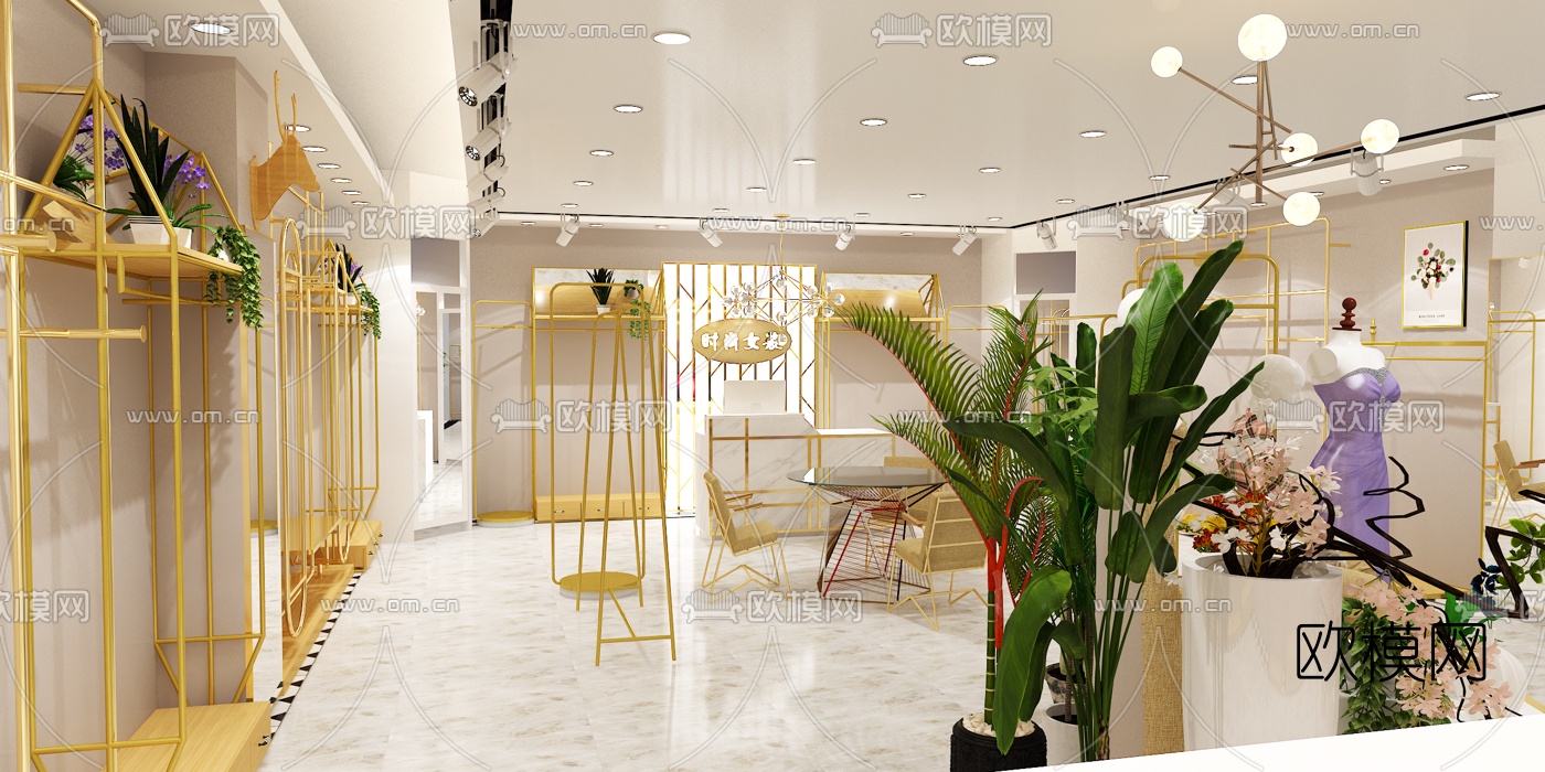 现代轻奢女士服装店免费3d模型-免费3dmax模型库-欧模网