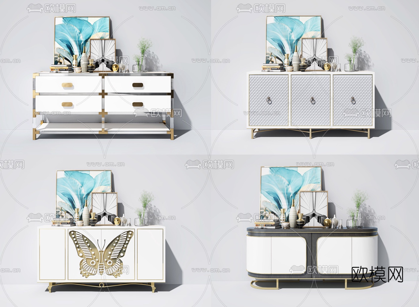 现代轻奢餐边柜3D模型下载（渲染图1）
