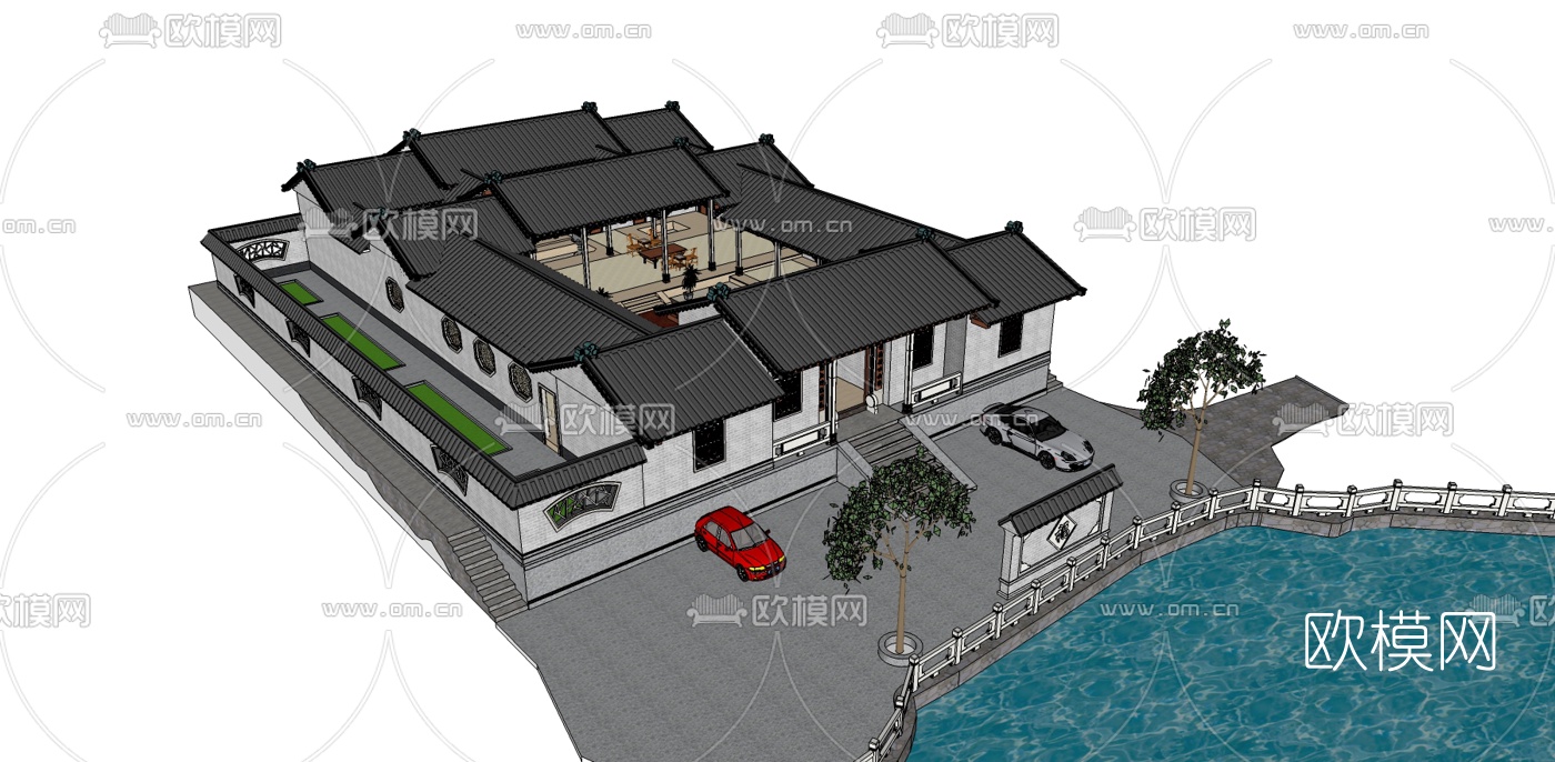 中式四合院su模型下载（渲染图1）