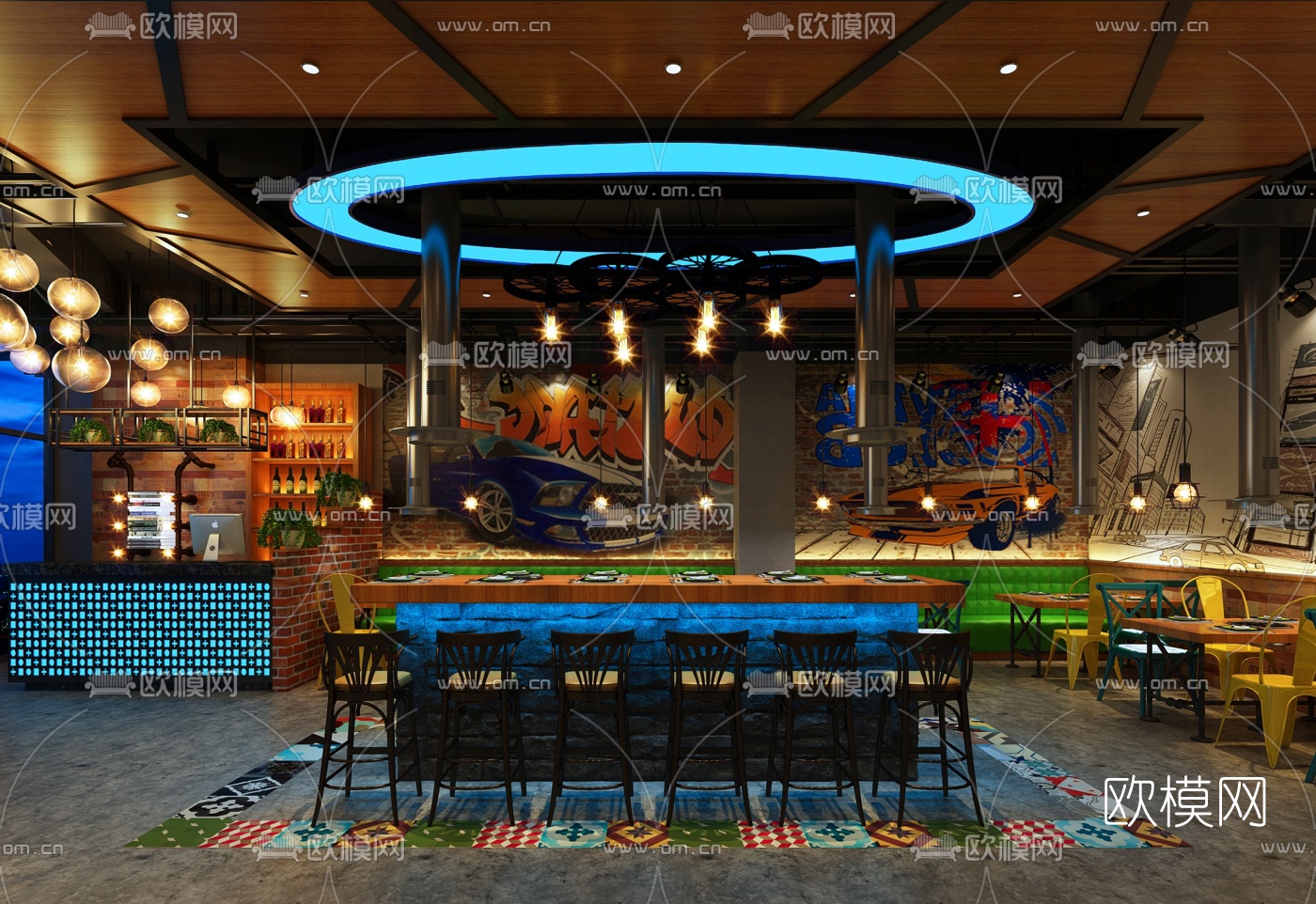工业风烧烤店3D模型
