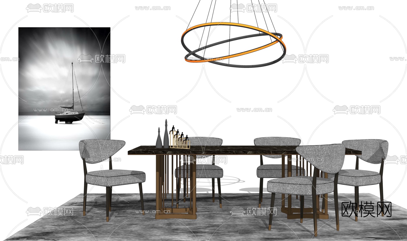 现代轻奢餐桌椅组合su模型