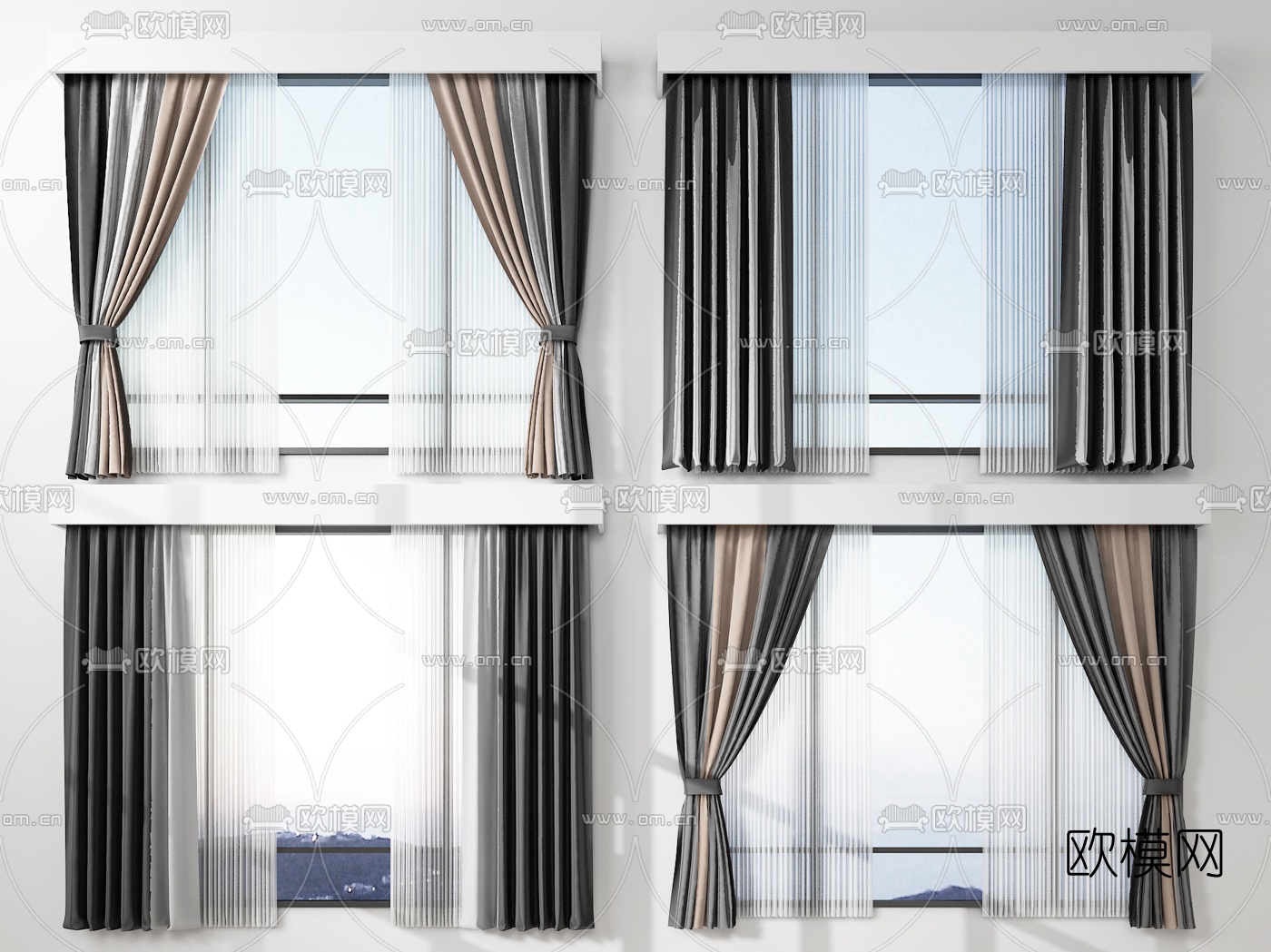 现代轻奢窗帘组合3d模型下载