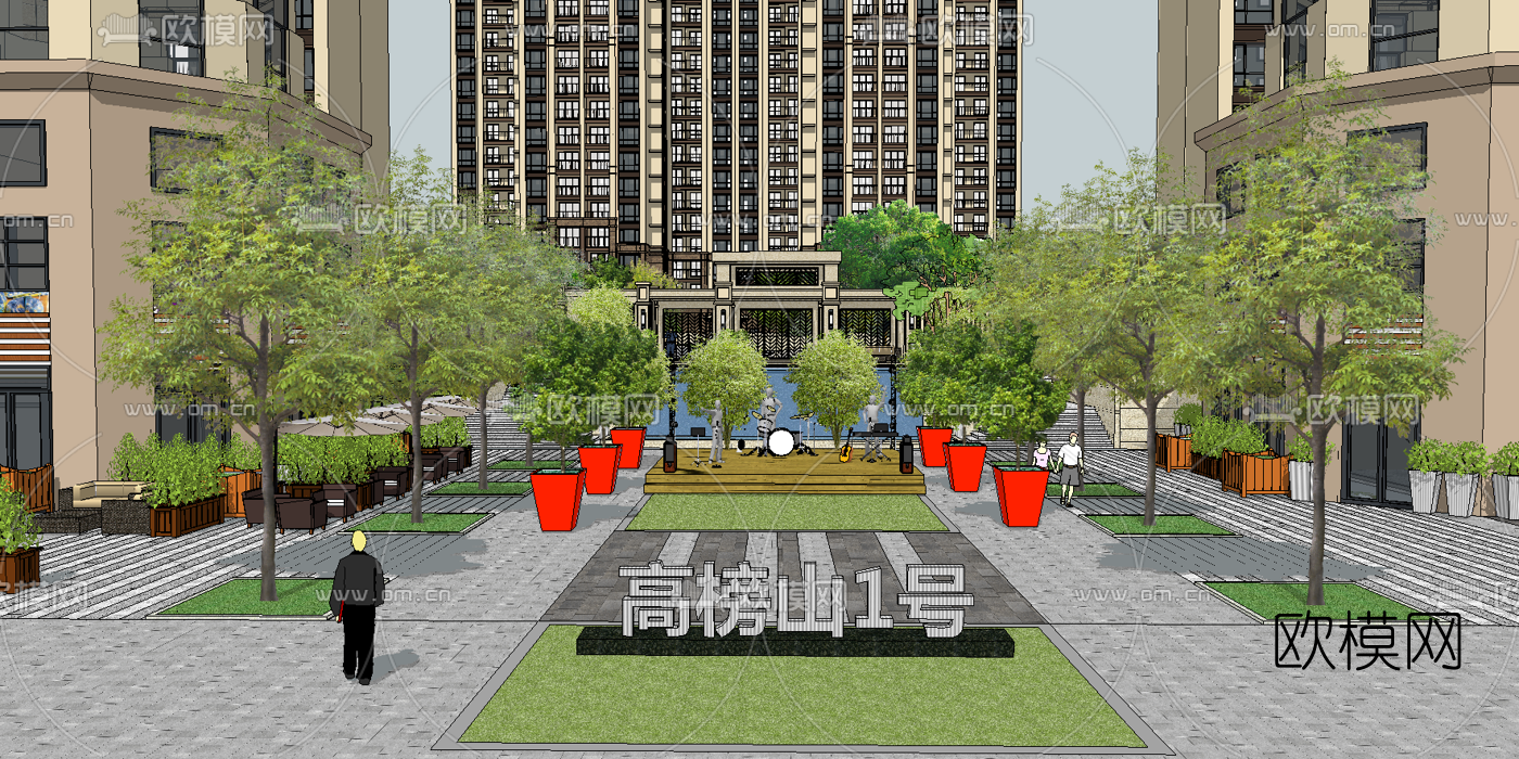 现代小区规划su模型下载（渲染图2）