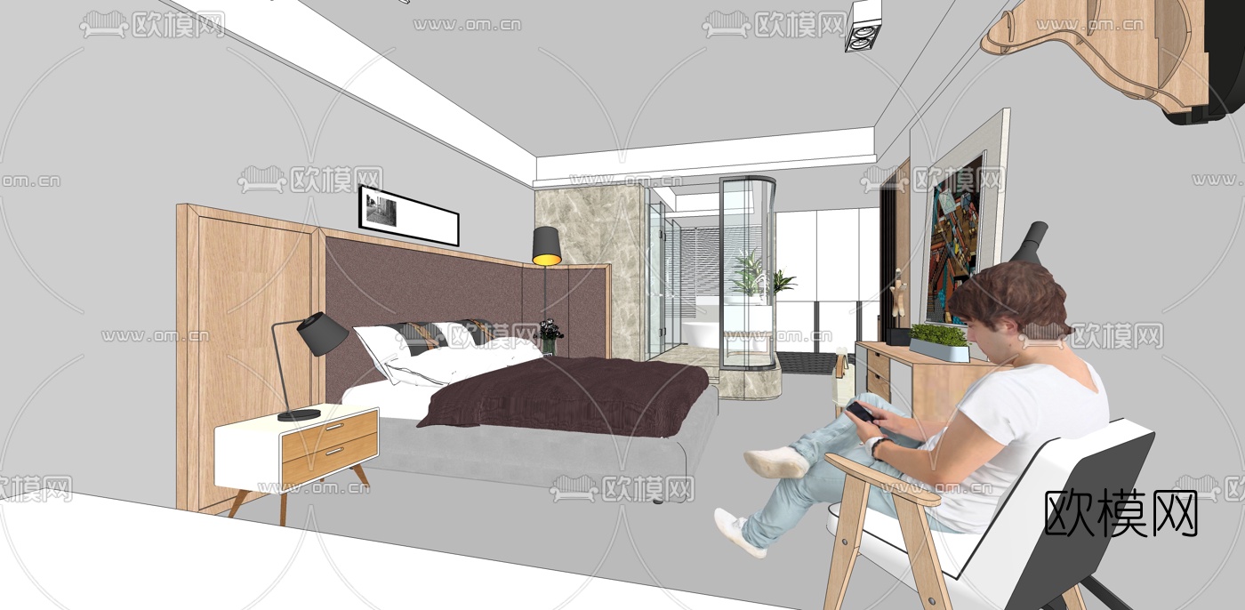 北欧酒店客房su模型下载（渲染图1）
