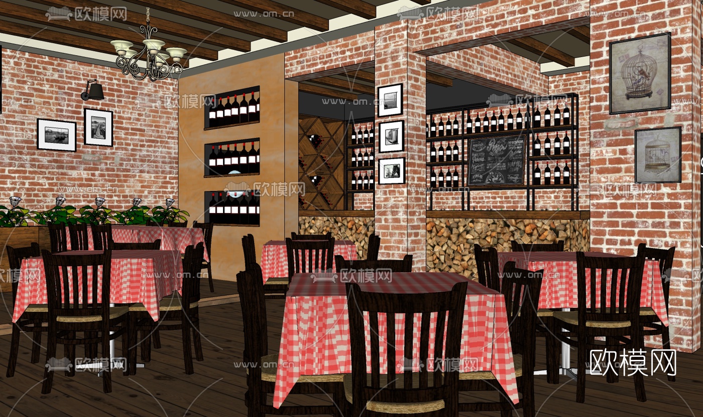 欧式西餐厅免费su模型下载（渲染图2）