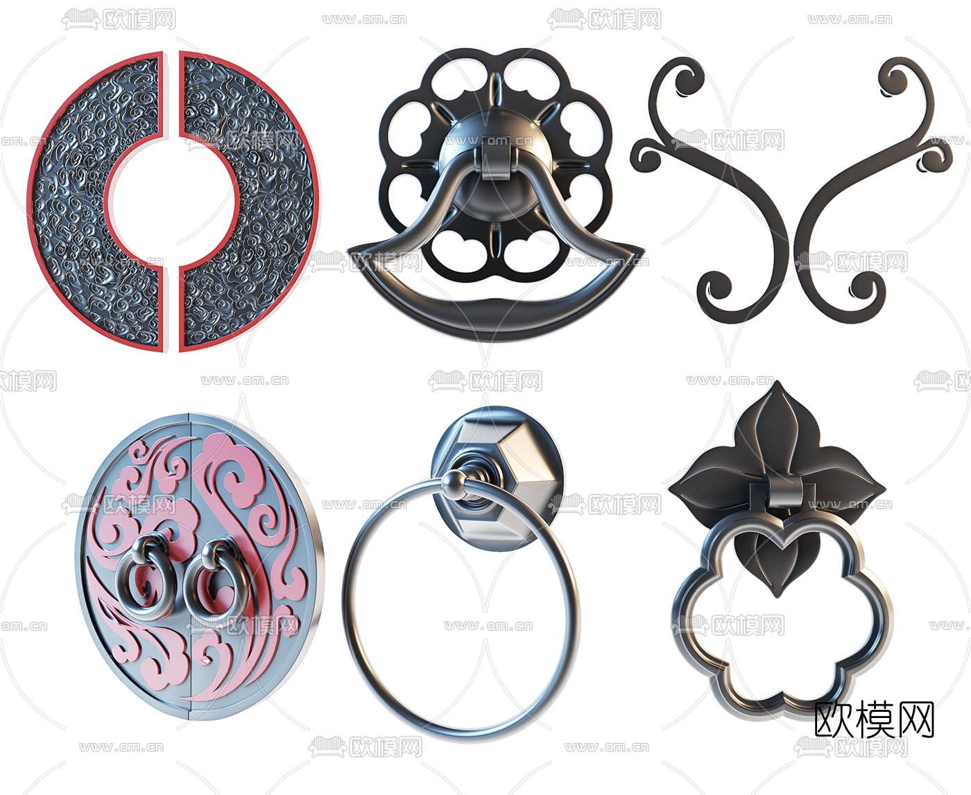 新中式金属拉手门把手3d模型下载