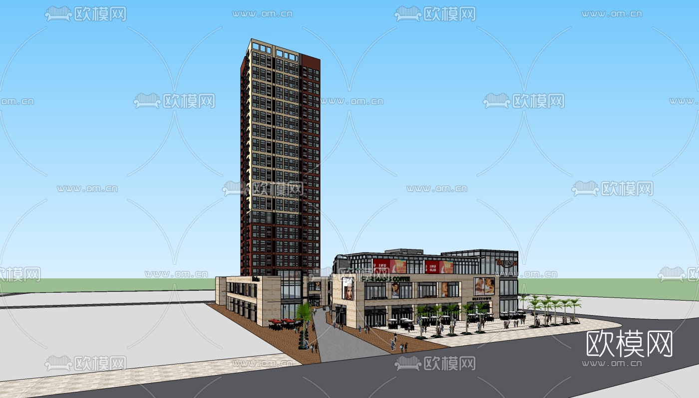 现代商业街su模型下载