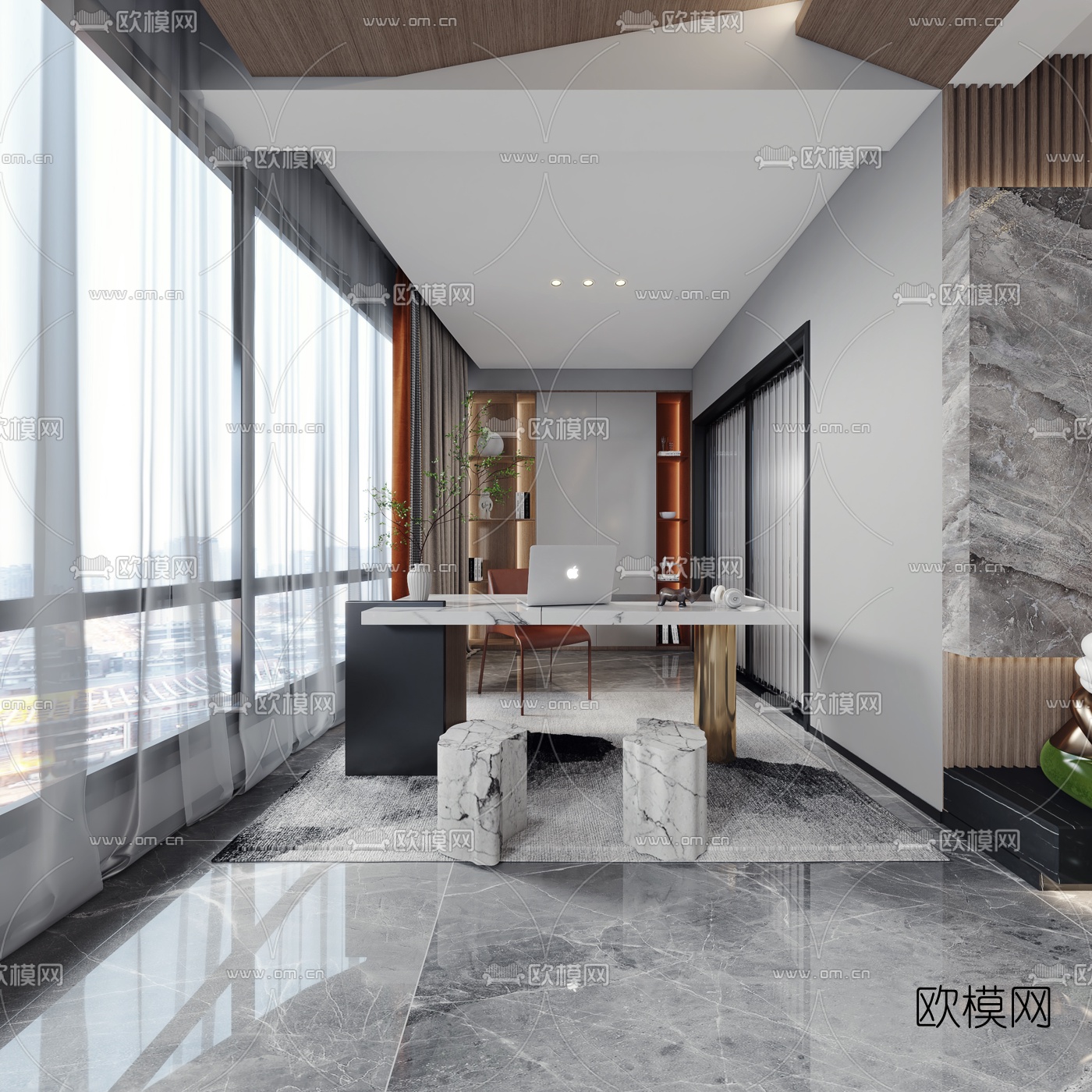 现代轻奢客厅餐厅3d模型