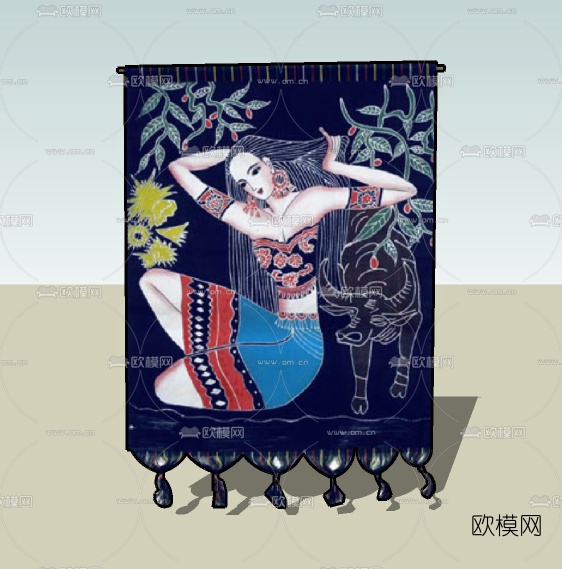 中式刺绣挂毯免费su模型下载