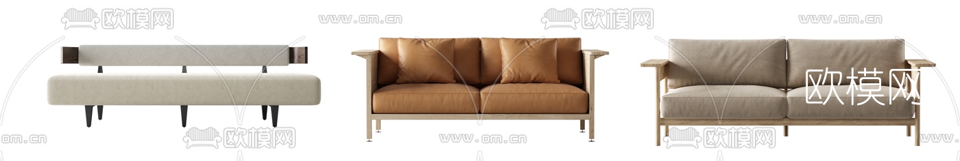 新中式布艺双人沙发su模型下载（渲染图4）