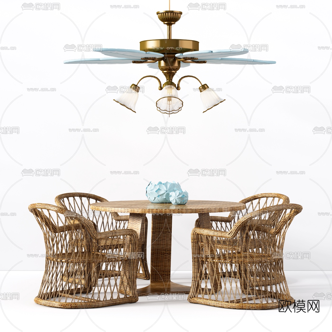 中式藤编户外休闲桌椅组合3d模型下载