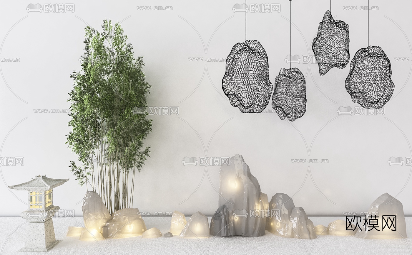 现代假山竹子园艺小品3d模型下载