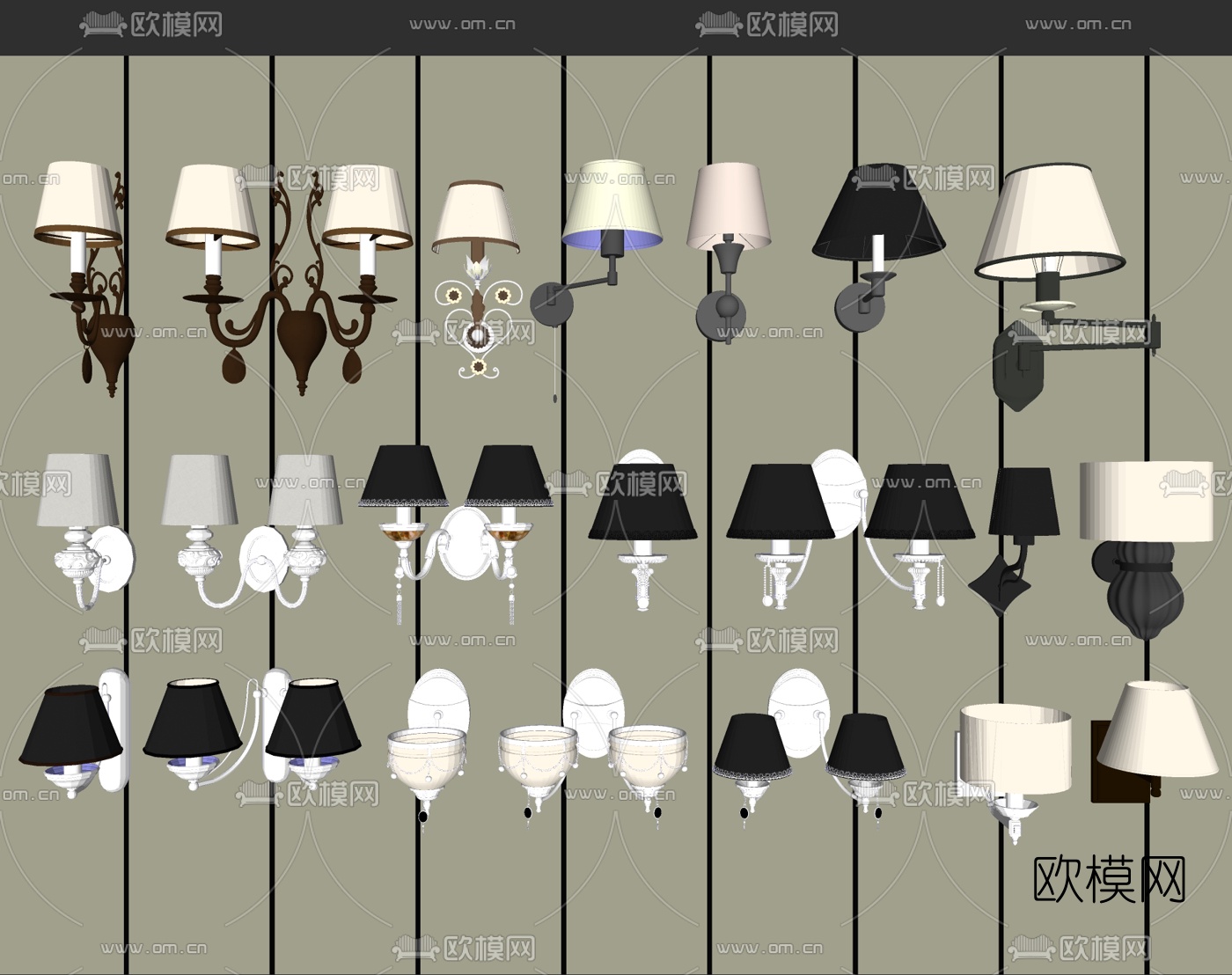 欧式壁灯组合su模型下载