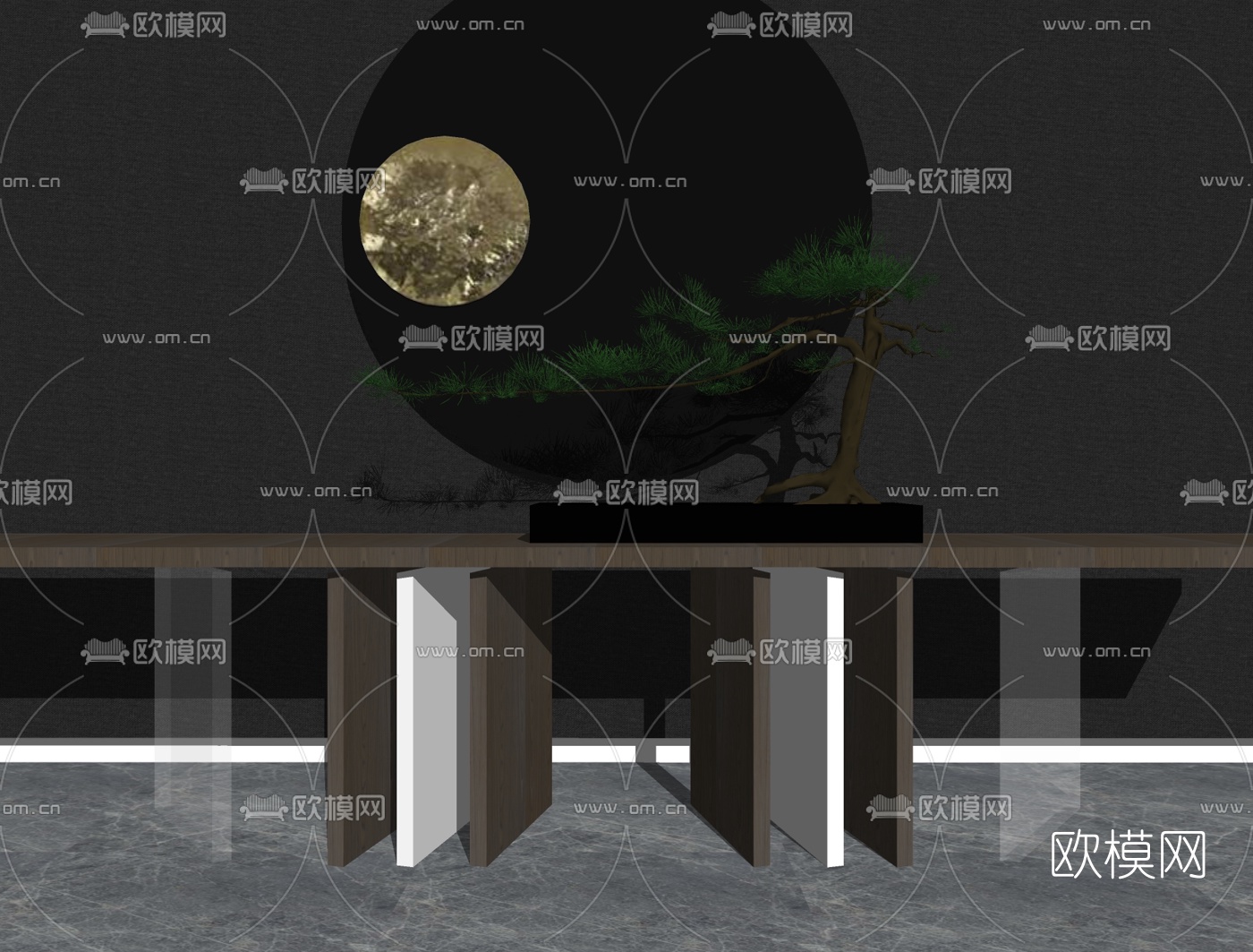 新中式实木端景条案su模型下载
