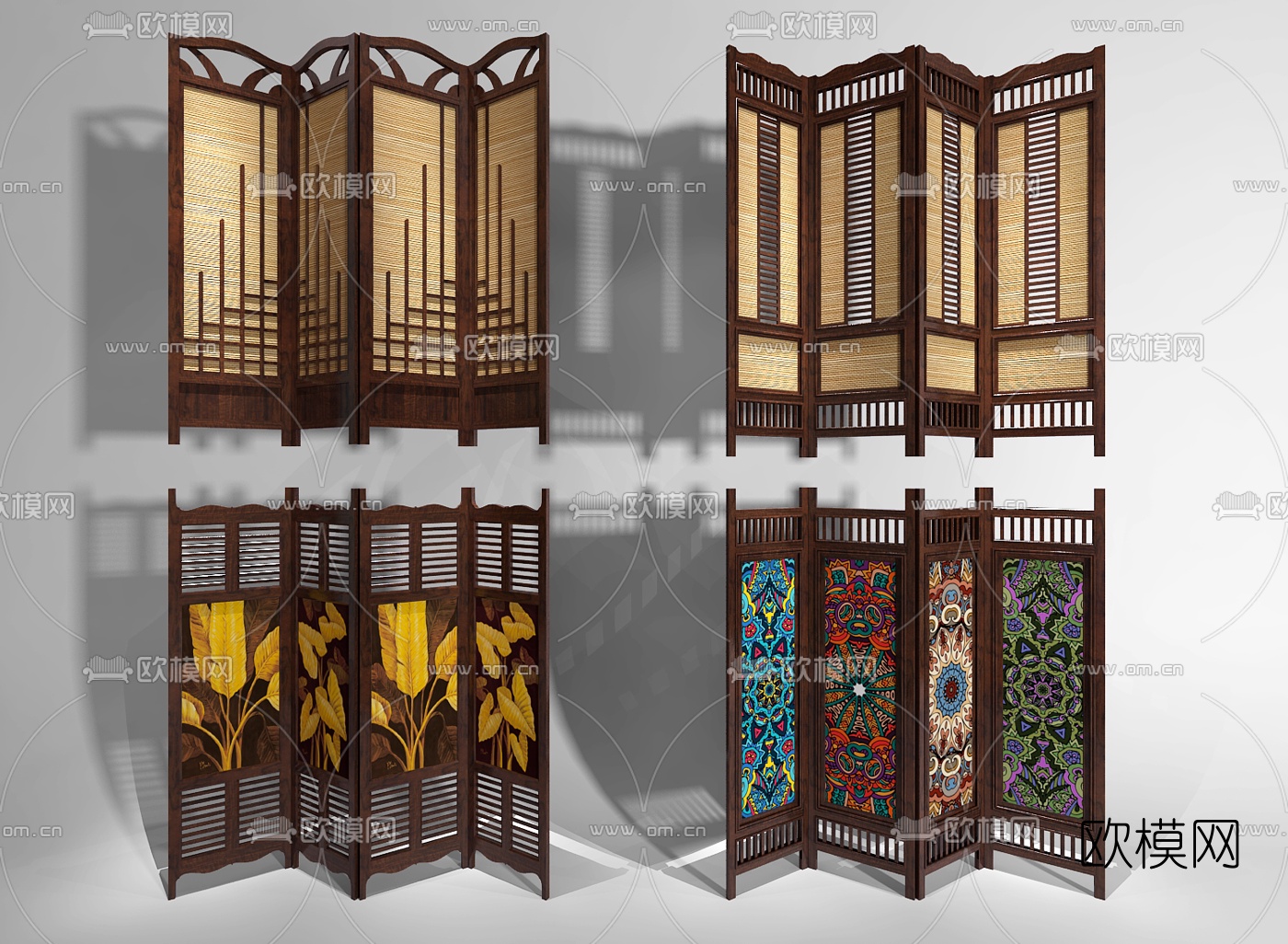 东南亚实木屏风隔断3d模型下载（渲染图1）