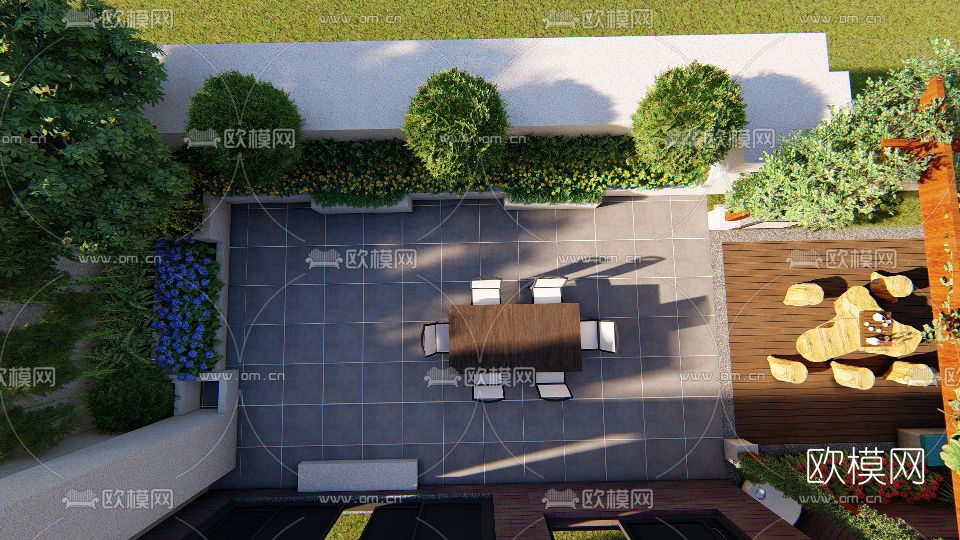 现代别墅庭院花园设计su模型下载（渲染图2）