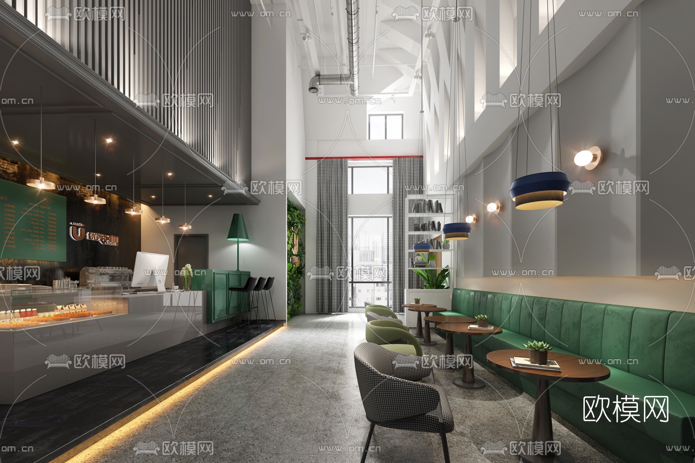 现代网咖服务台休闲区3d模型