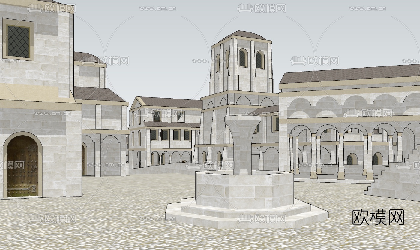 欧式古典小镇规划免费su模型下载（渲染图3）