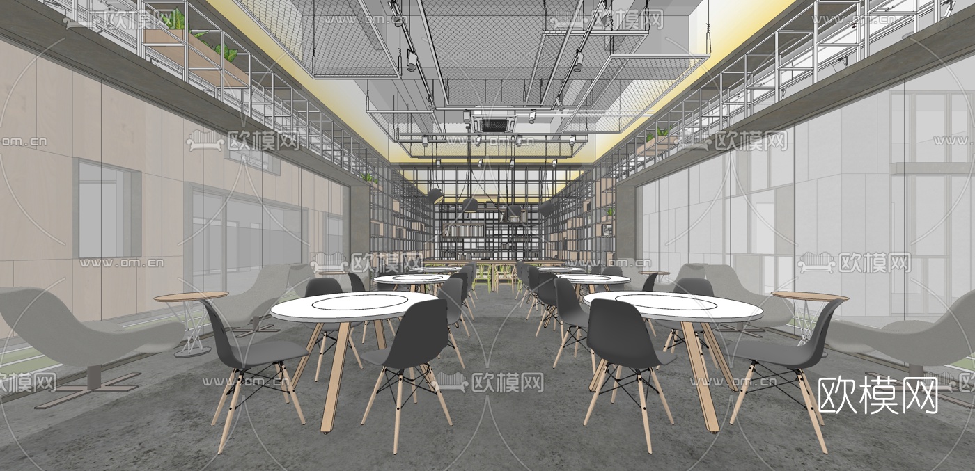 工业风大堂前台su模型下载（渲染图2）