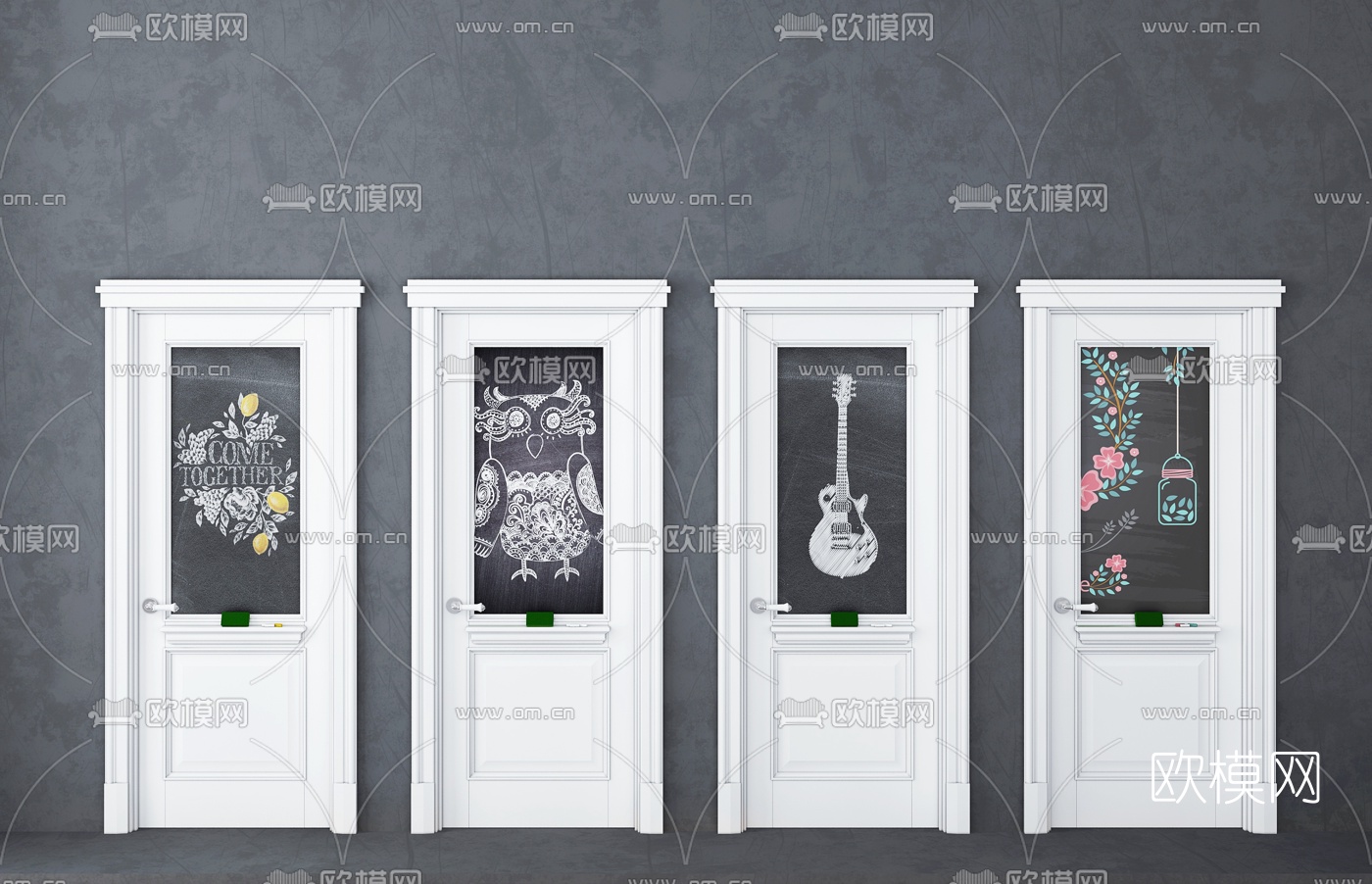 北欧黑板涂鸦门组合3D模型下载
