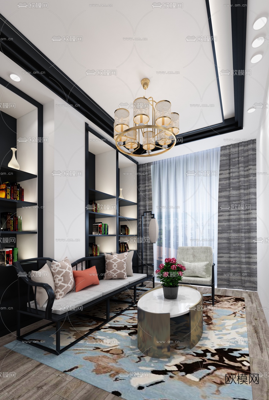 伊派设计 新中式售楼处VIP接待室3d模型下载