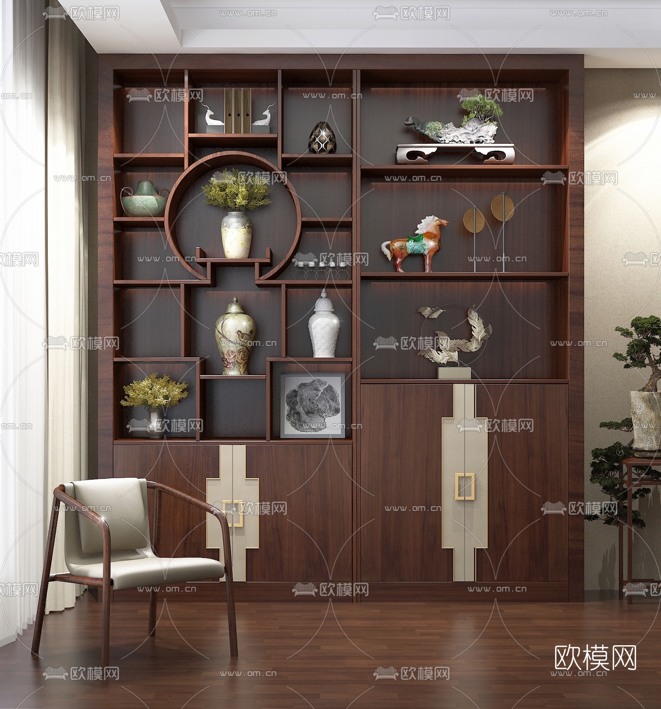 中式博古柜3d模型下载