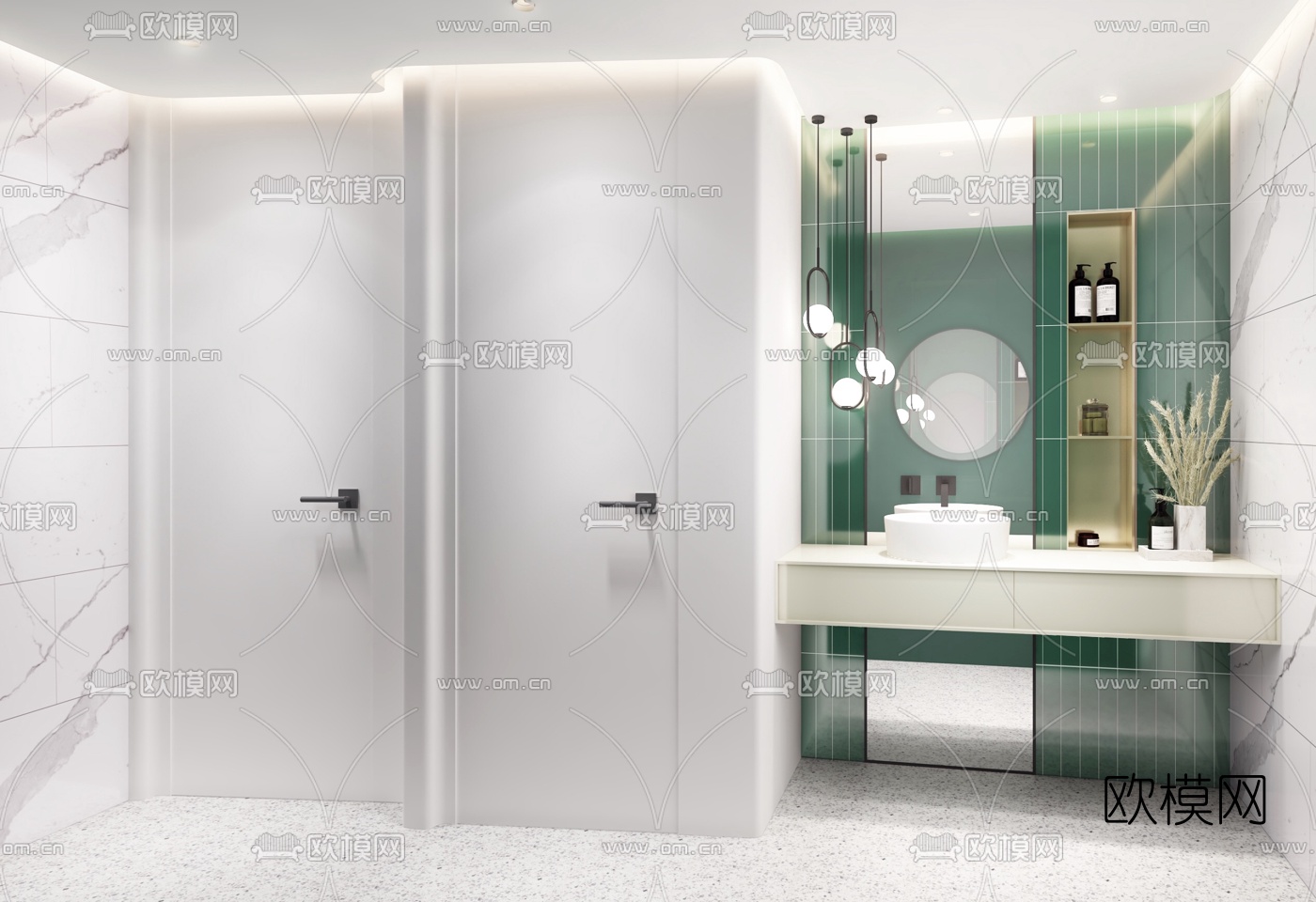 现代公用卫生间3d模型下载（渲染图1）