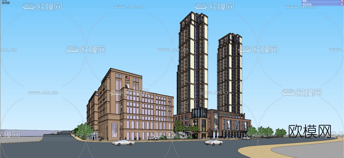 欧式商住综合体su模型下载（渲染图1）