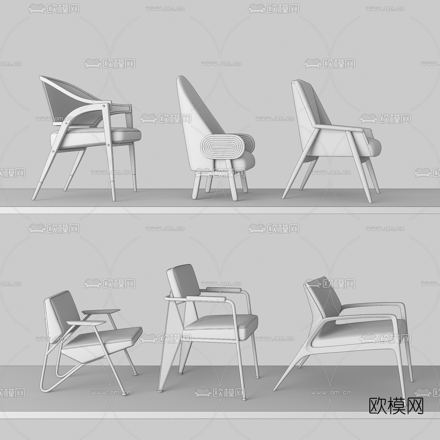 现代单椅组合3d模型下载（渲染图5）