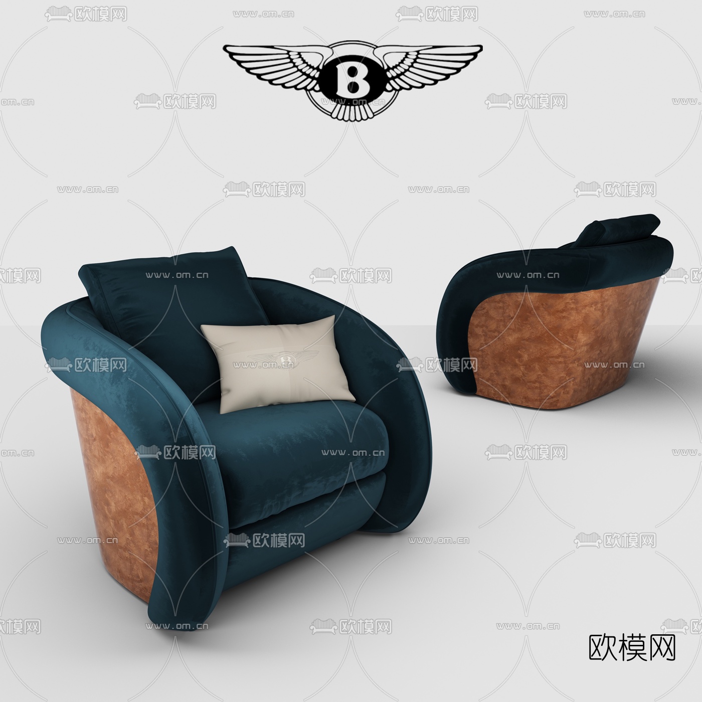 宾利现代绒布单人沙发3d模型下载