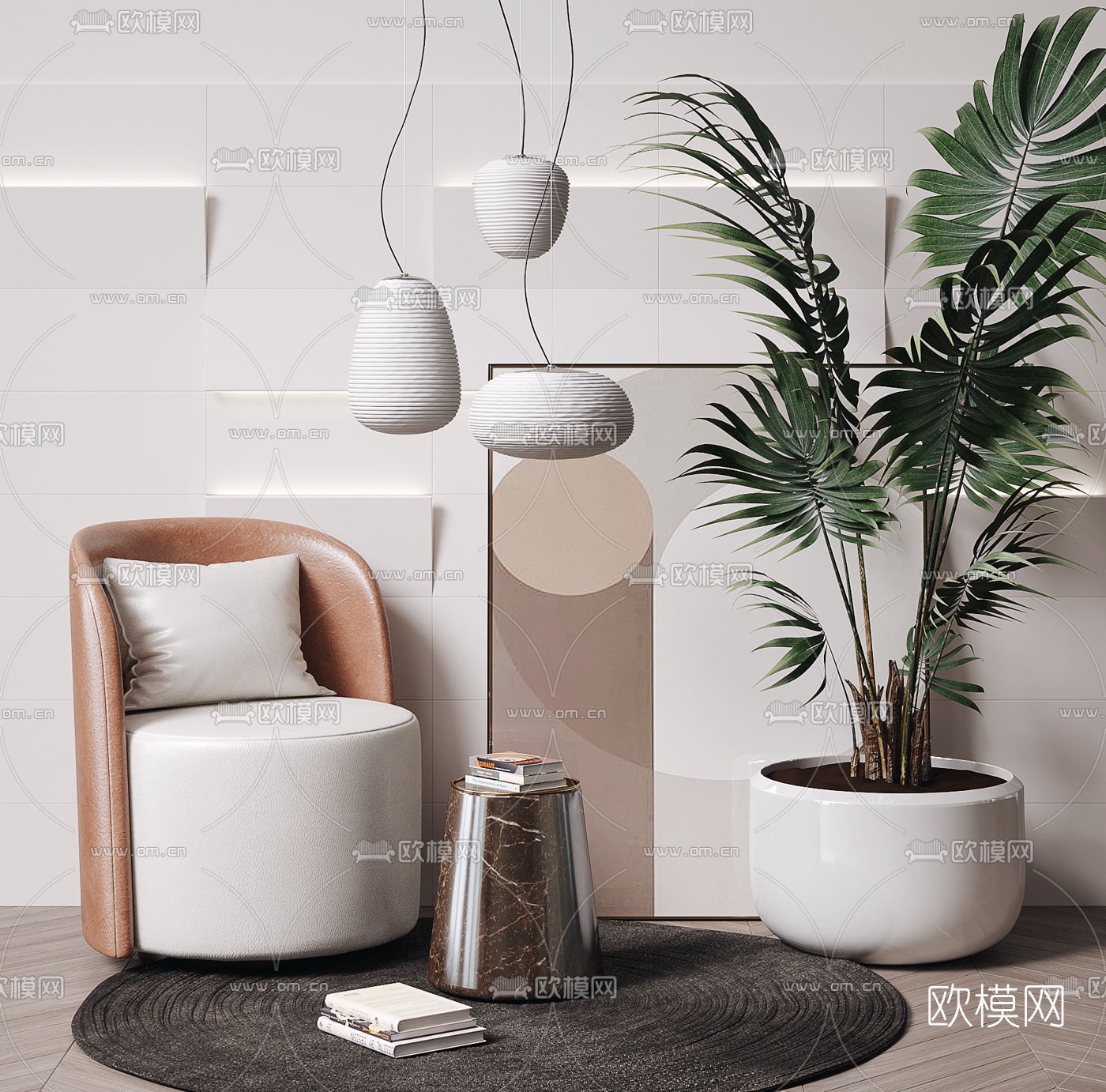 现代皮革休闲沙发3d模型下载