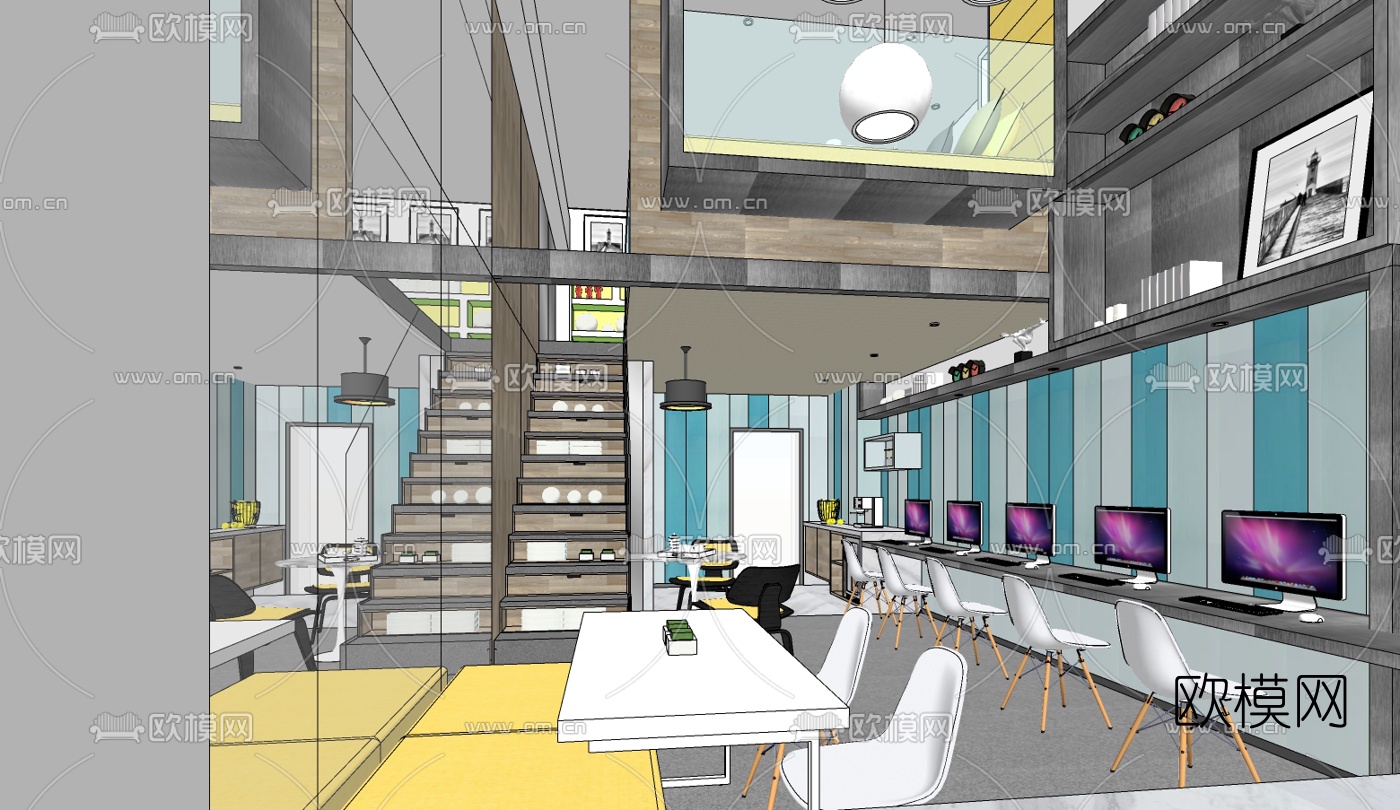 现代办公区免费su模型下载（渲染图4）