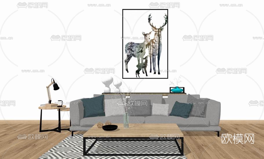 北欧简约沙发组合su模型下载（渲染图1）