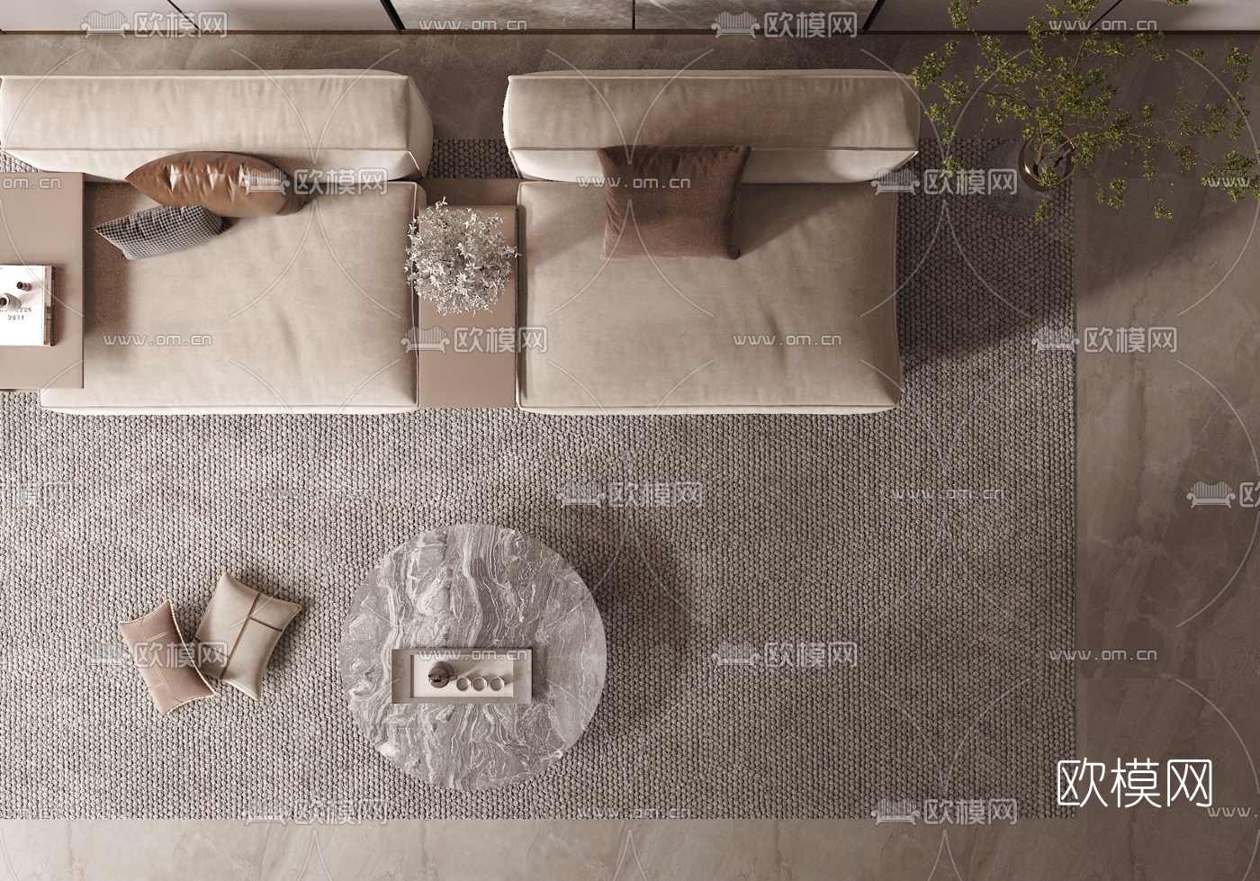 现代布艺双人沙发3d模型下载（渲染图2）