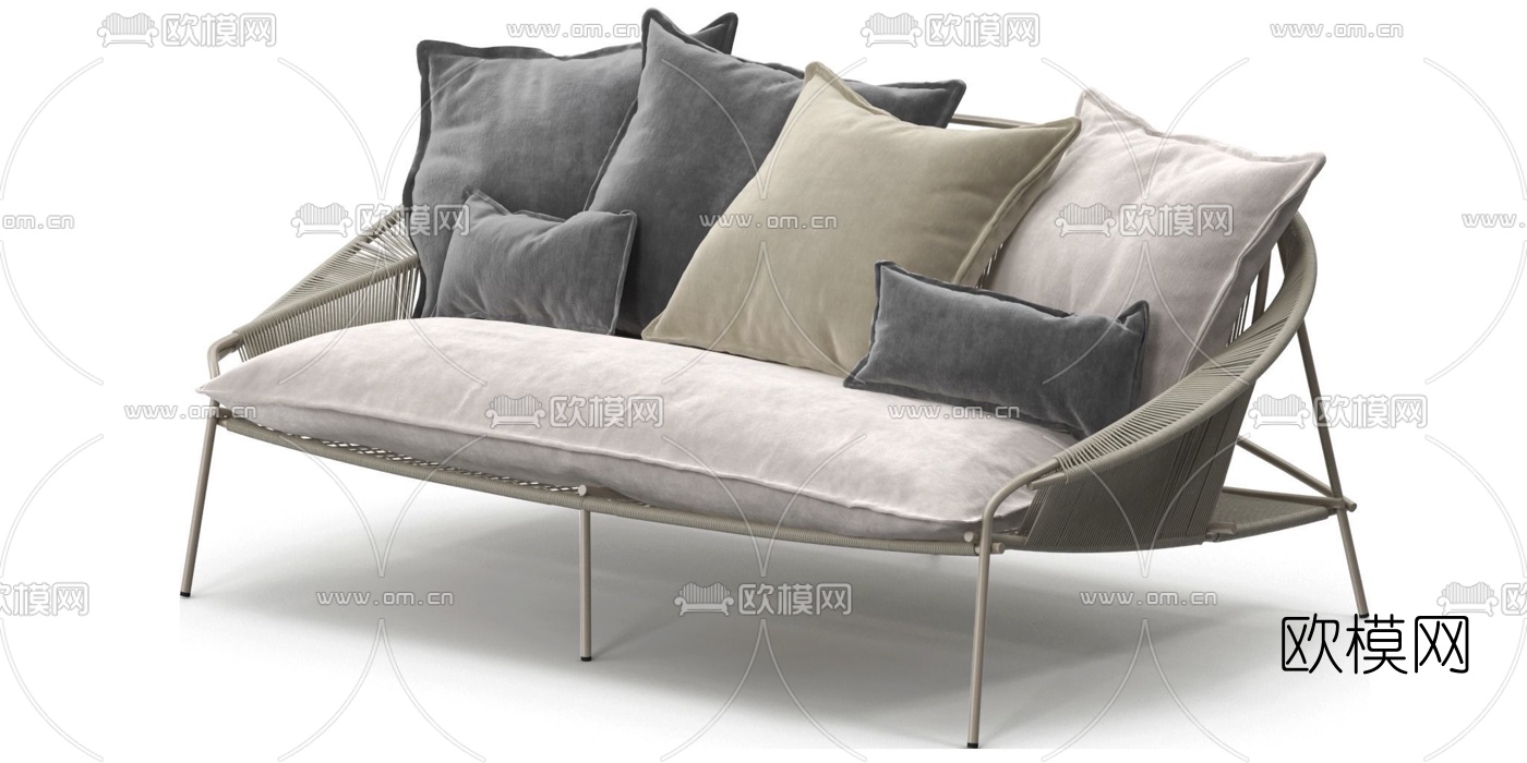 minotti现代藤编户外沙发3d模型下载（渲染图5）