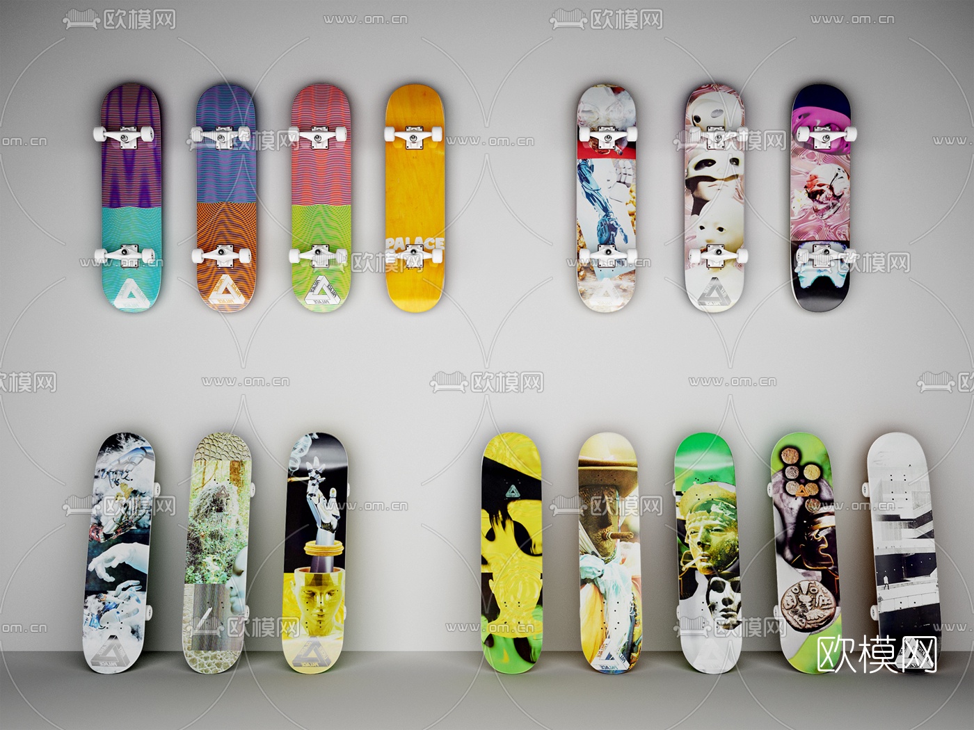 palace品牌现代滑板组合3d模型下载