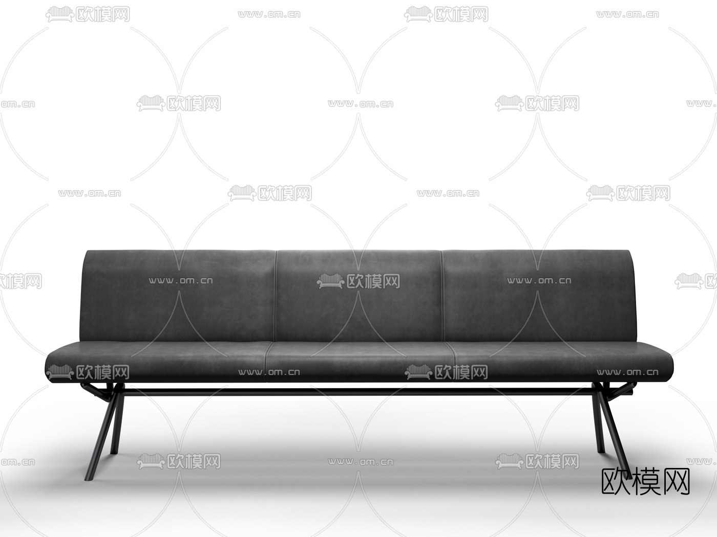 意大利Riva1920品牌 现代黑色皮革休闲长椅3d模型