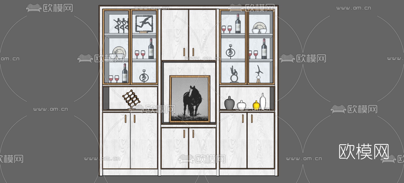 现代实木酒柜su模型下载