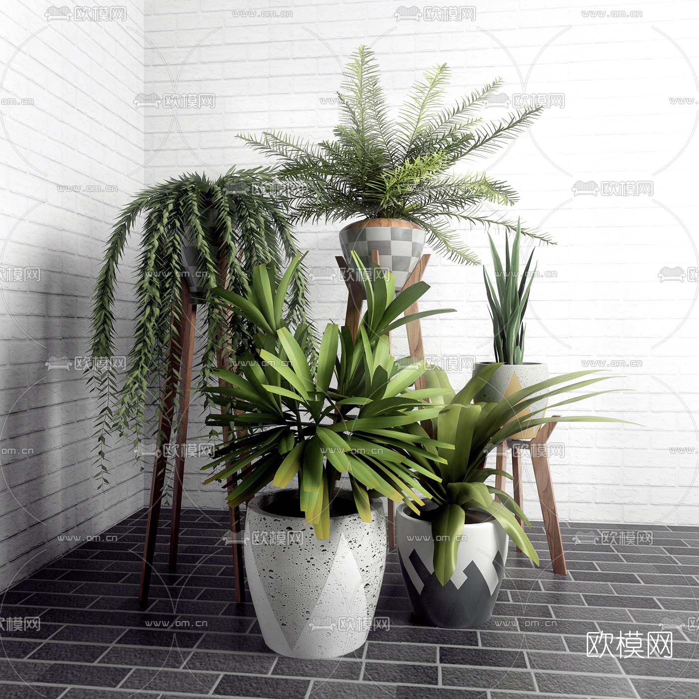 现代绿植盆栽组合3d模型