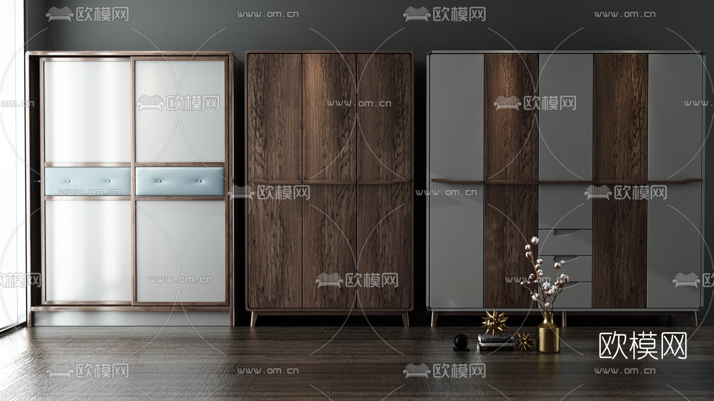 北欧实木衣柜组合3D模型下载