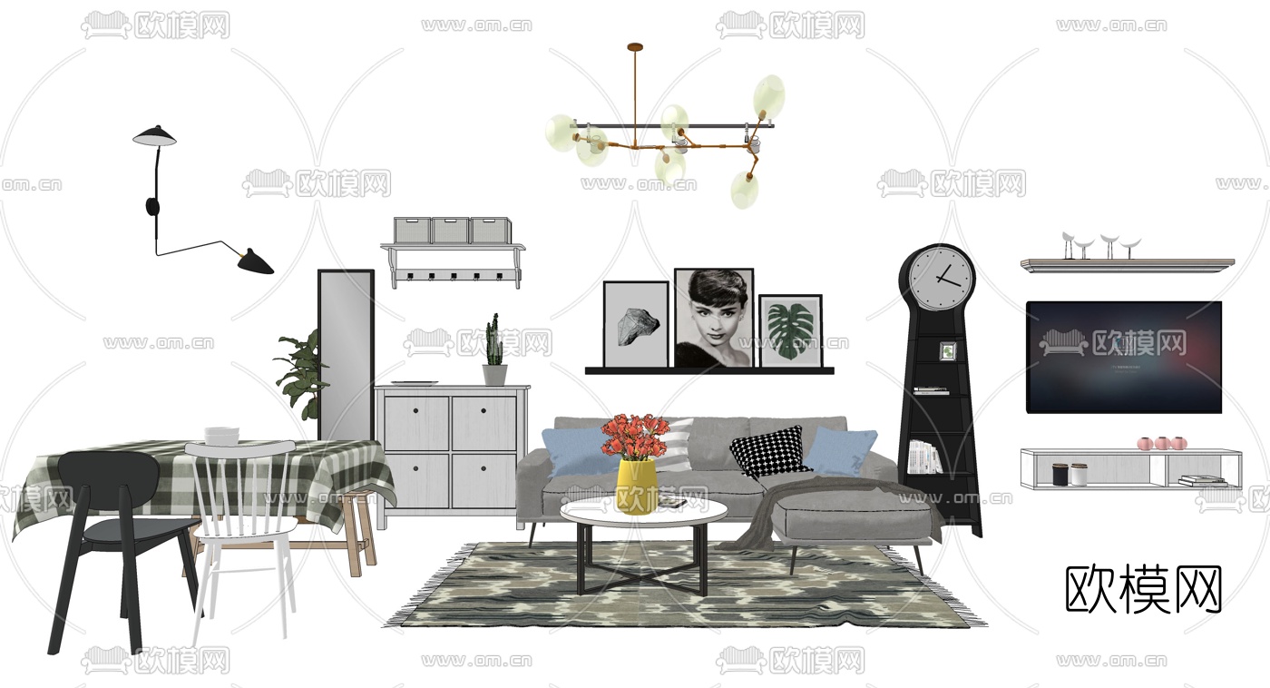 北欧沙发组合su模型下载