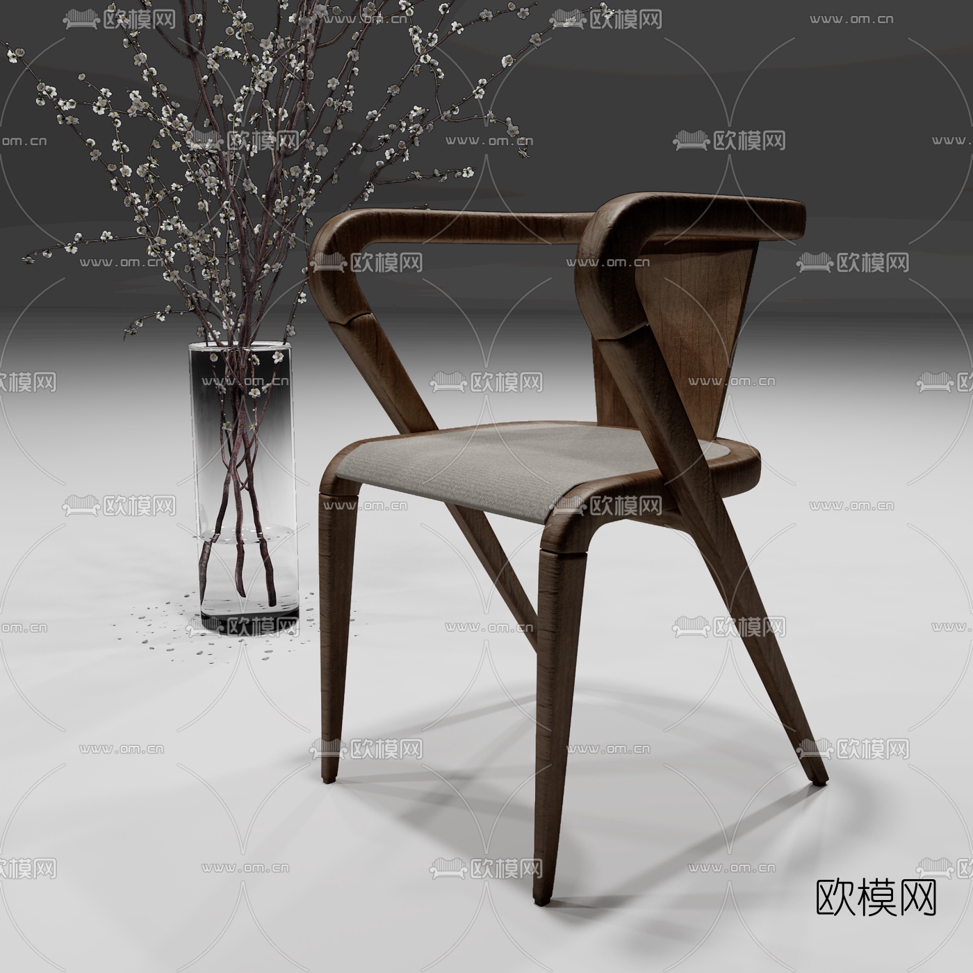 新中式实木餐桌椅组合3D模型