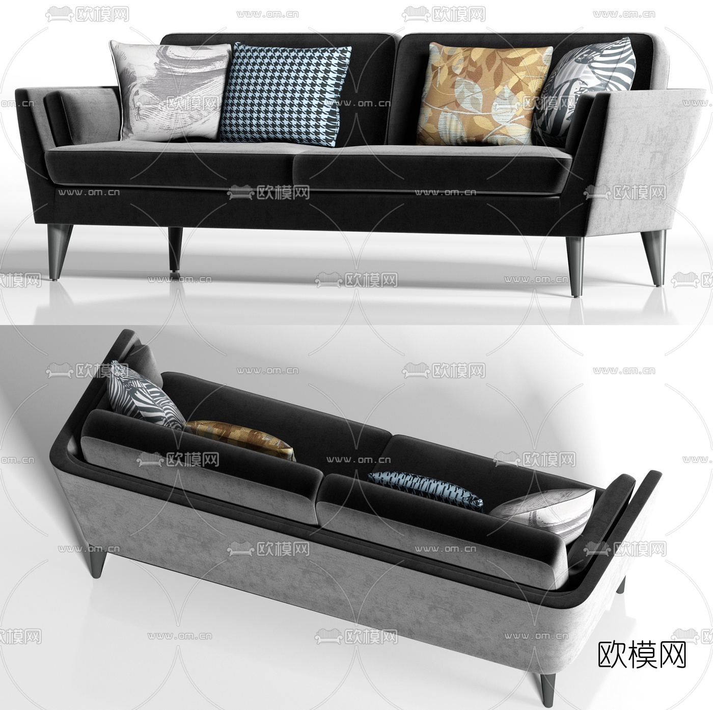 现代轻奢绒布双人沙发3d模型下载