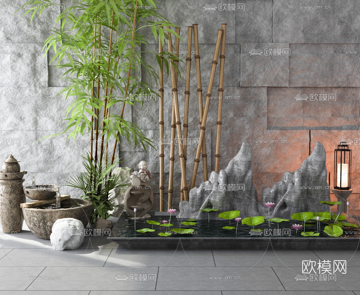 中式水景园艺小品3d模型