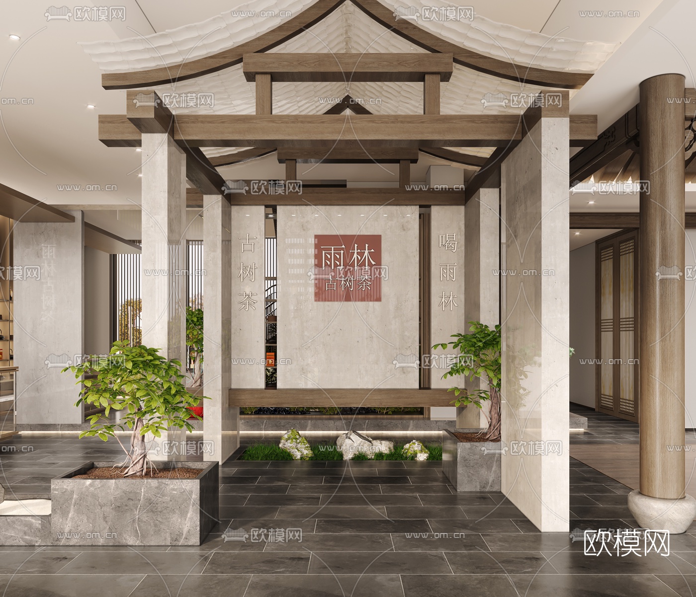 新中式茶楼门厅3d模型