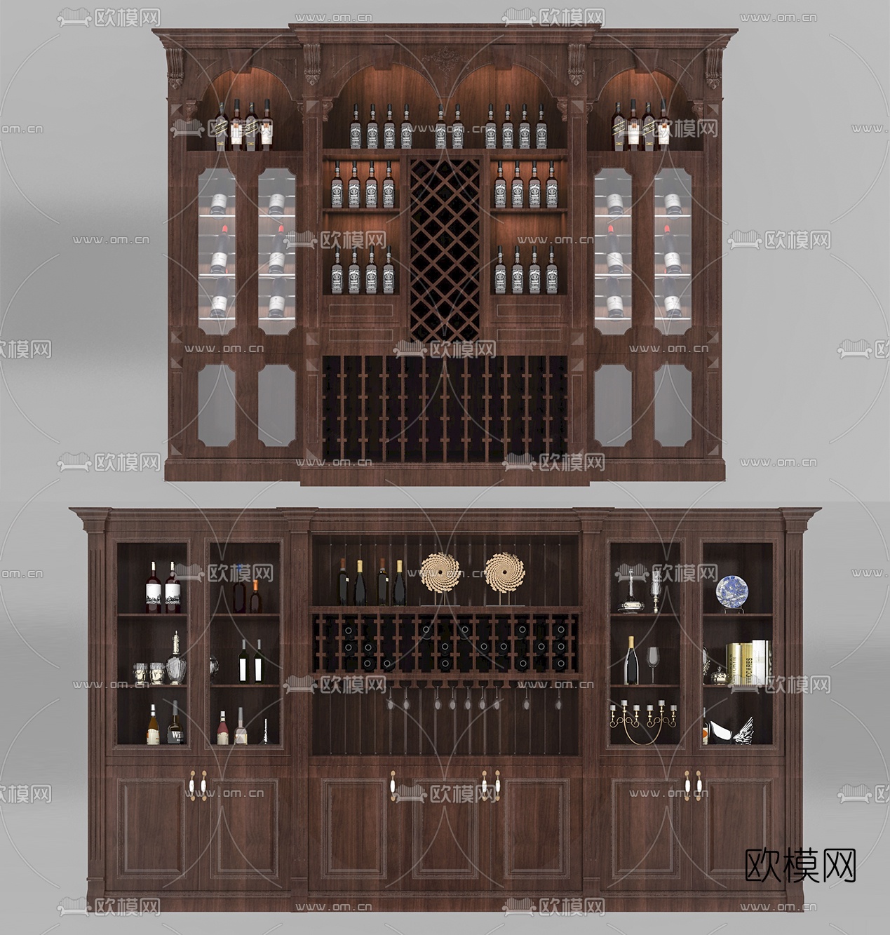 欧式木质装饰酒柜3d模型下载
