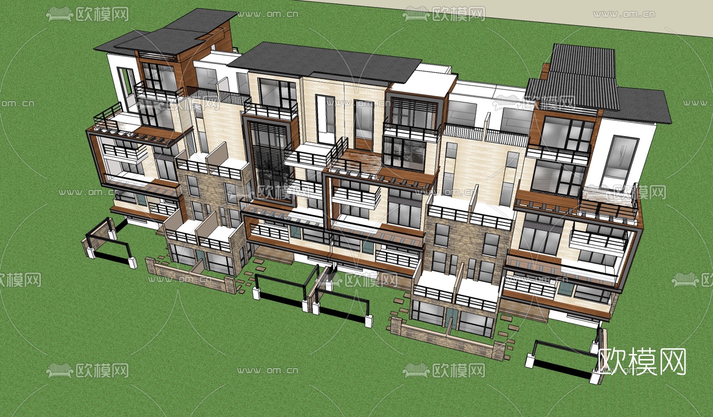 现代公寓楼su模型下载（渲染图3）